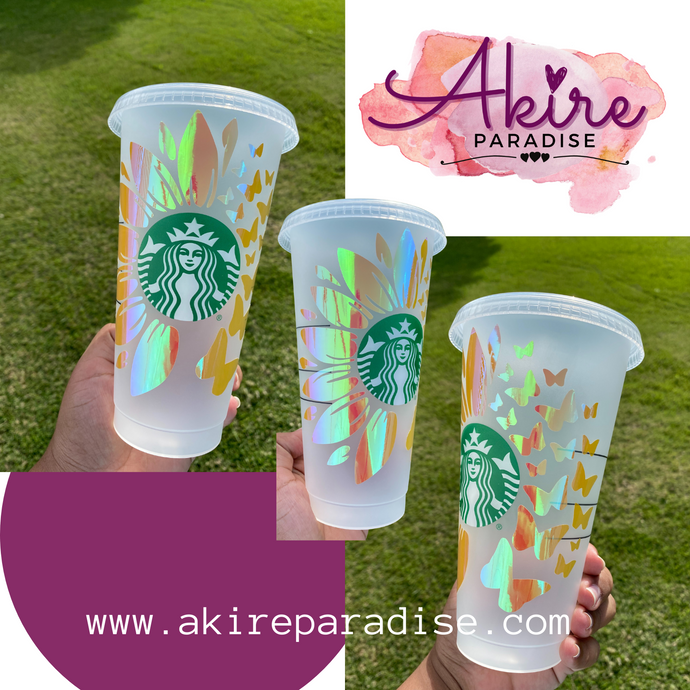 Sunflower and Butterflies Customized Plastic Cup (24 fl oz)